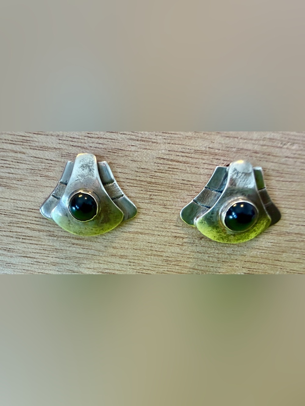 Vintage Artisan Sterling 925 Onyx Dimensional Earrings Mexico Signed QUALITY